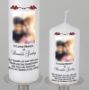 Personalised remembrance photo Candle with Ornate scroll of roses available in two sizes