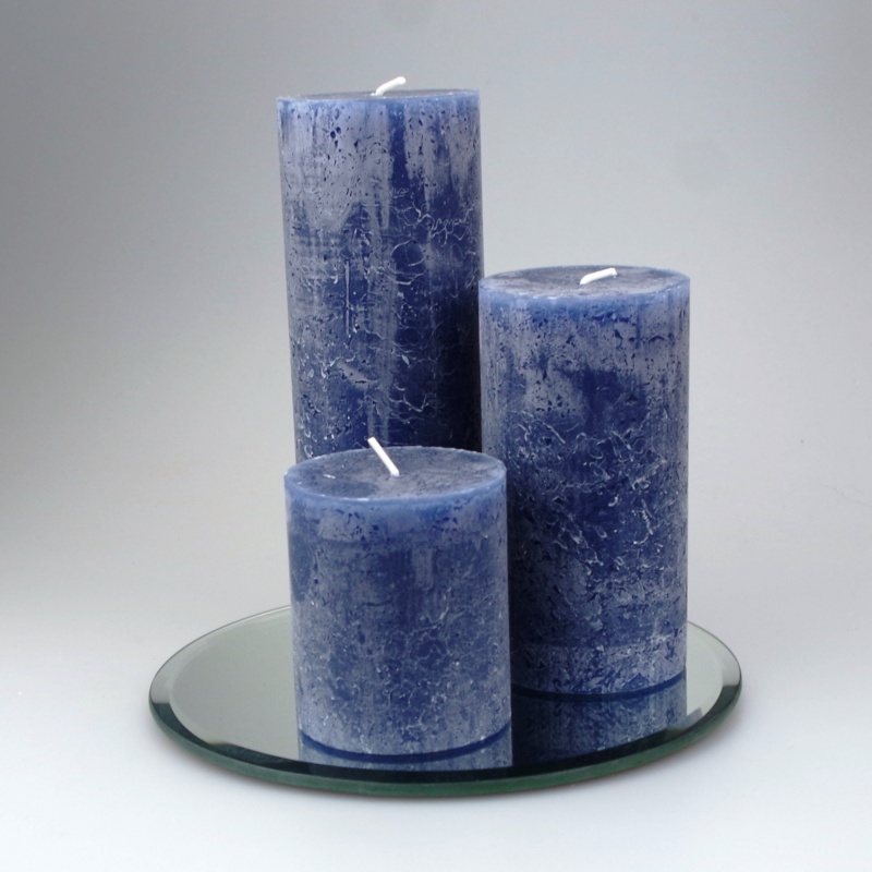 Rustic Pillar set of 3 Dark Blue - Justcandles.co.uk