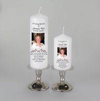 Personalised Picture Memorial candle with a spray of roses in two sizes